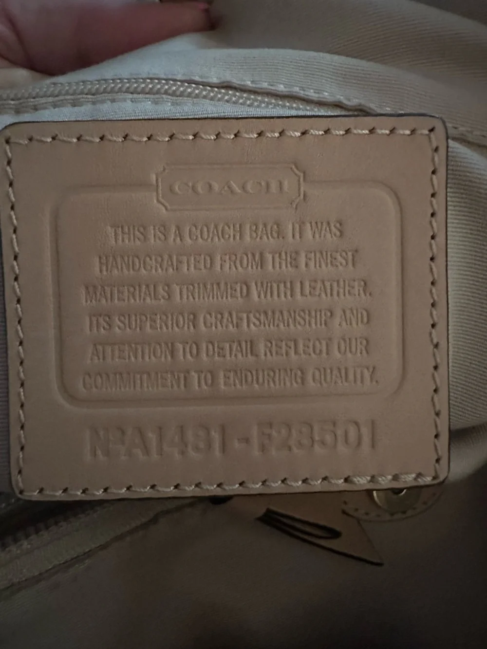 Coach Beige Signature Satchel with Teal Center Stripe - Picture 7 of 7